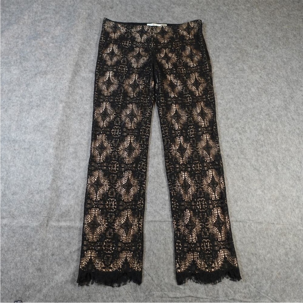 Byron Lars Black Lace Straight Leg Pants with Nude Underlay